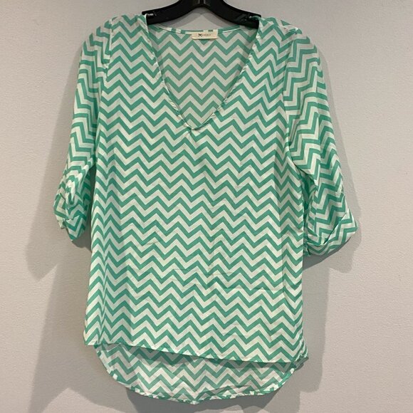 Everly Teal and White Striped Blouse 3/4 Sleeve - Size Small - Picture 1 of 5